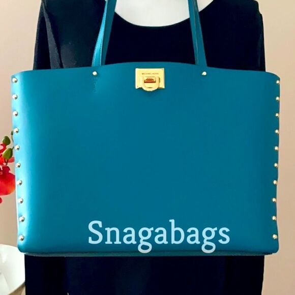 MICHAEL KORS NWT MANHATTAN LAGOON LARGE LEATHER TOTE BAG - Picture 9 of 12